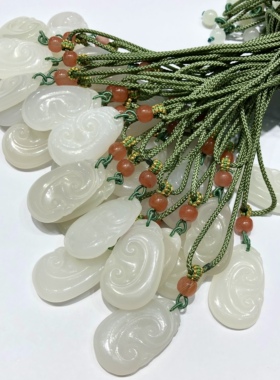 J139 天然和田玉羊脂藕粉如意吊坠约30/19mm玉石首饰吊坠百搭礼物