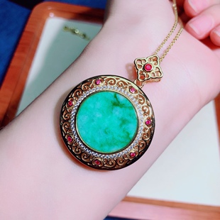 泓石斋 天然A货翡翠吊坠飘绿花挂饰锁骨链项链毛衣链流行包边款
