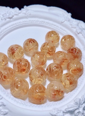 KK0928天然黄水晶回纹珠手链巴西橘黄色11mm散珠单珠手链配件吊坠