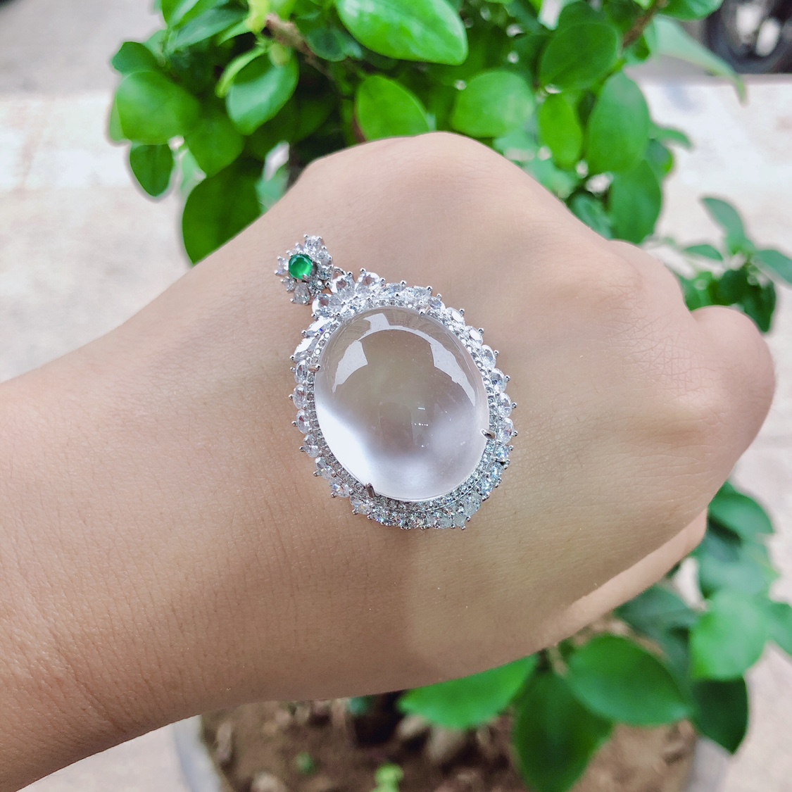 L525 天然水沫子蛋面吊坠s925银鸽子蛋冰种水沫玉白冰首饰 送盒