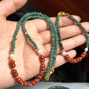 4mm红翡5 G474 手链设计款 项链 6mm首饰礼物 天然A货翡翠套装