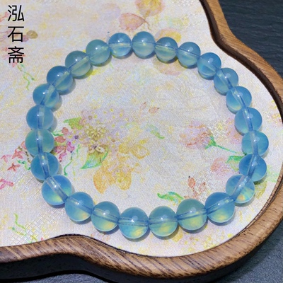 ZZ0060 天然海蓝宝手链串玻璃体7-8mm仙冰蓝男女首饰礼物