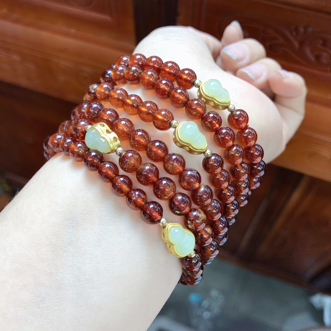 P239 天然石榴石手链原创葫芦时尚饰品6mm芬达石榴石单圈宝石