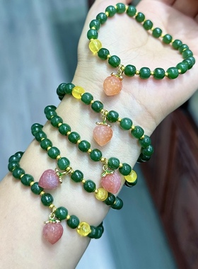 工厂价 天然和田玉碧玉单圈手链6mm原创diy盐源草莓滴流挂坠首饰