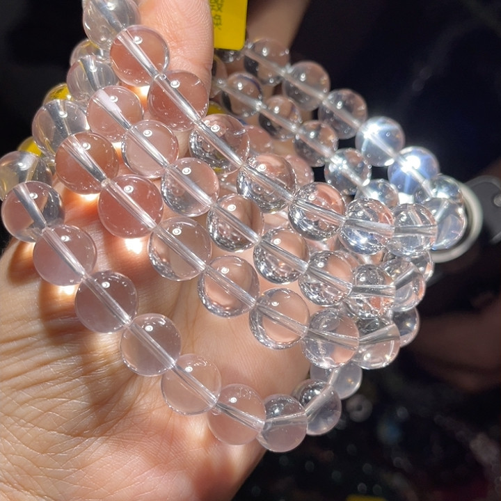 天然莫桑比克西柚粉晶手链串全净体爆闪星光女浅粉单圈女芙蓉石