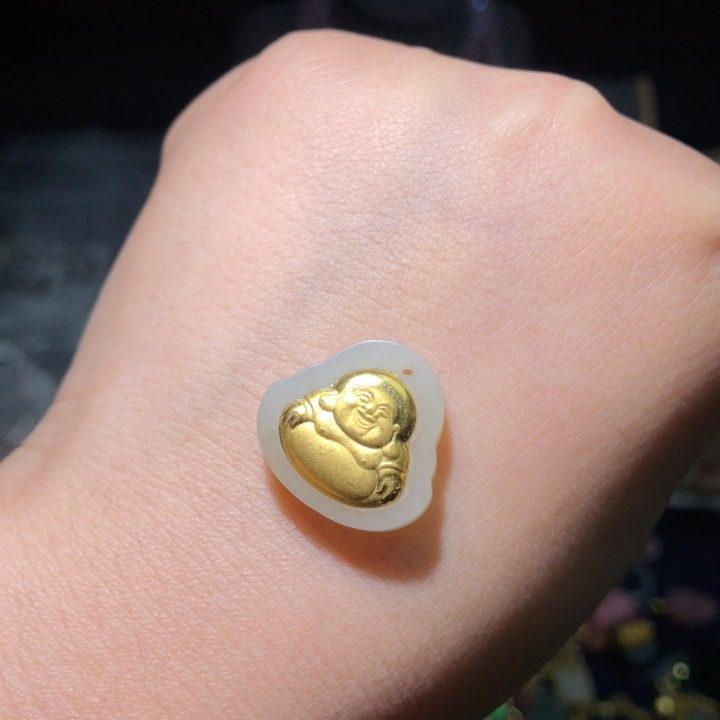 I459佛公吊坠金镶玉弥勒佛挂件