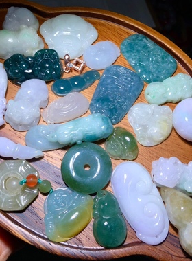1A840 天然A货翡翠吊坠葫芦平安扣紫翡蓝水佛公油青一物一图清货