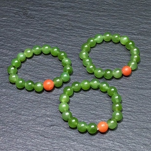 QQ0035 天然和田玉碧玉指环苹果绿乌兰海戒圈原创保山南红4mm