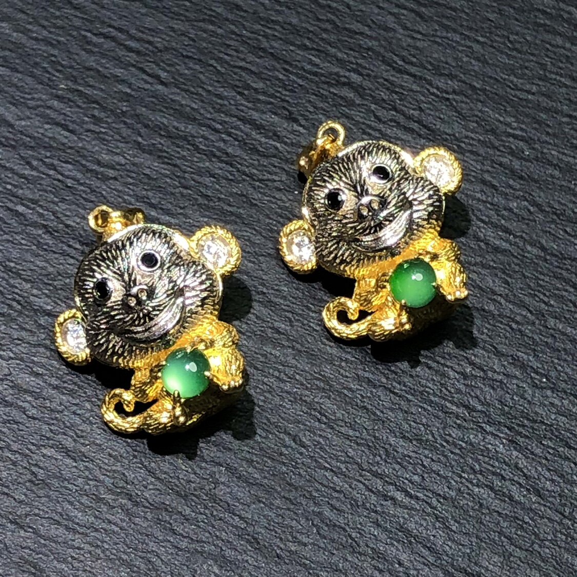 JJ0518 天然A货翡翠小猴子吊坠s925银帝王绿18/25mm
