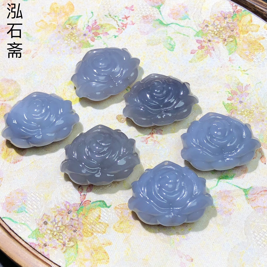 ZZ0146 天然和田玉烟紫牡丹花吊坠紫罗兰帝王紫挂件28/23mm