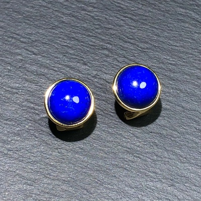 HH0303 天然青金石耳扣耳夹老料s925银帝王青耳坠礼物女圆款11mm