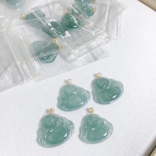 天然A货翡翠佛公吊坠18k真金蓝水高透玉佛挂坠约2cm z981
