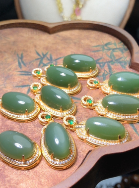 YY0454 天然和田玉碧玉吊坠s925银32/14mm一细猫眼挂件男女礼物