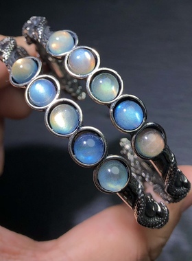 ZZ0296 天然月光石手镯灰月光活口龙镯拉长石单圈手串强光