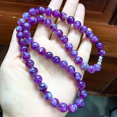 P403 紫祖母晶星辉天然紫锂云母项链锁骨链9mm妈妈链紫色水晶宝石