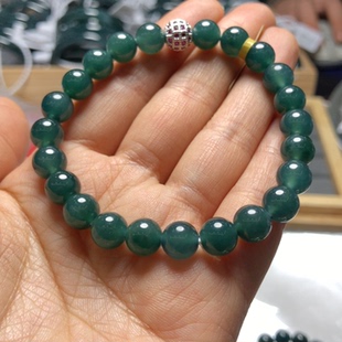 T766 天然A货翡翠老蓝水7-8mm单圈手串首饰糯冰