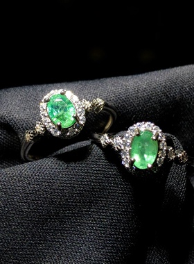 M377 天然祖母绿戒指8mm四爪款活口s925银彩色宝石女首饰礼物