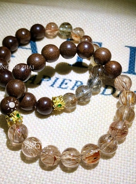T500  暴力漩cai 天然黑金超七彩发水晶手链9mm原创手串女 强推款
