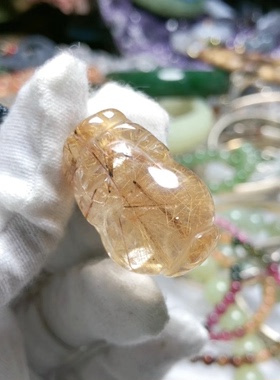 N721天然发晶水晶貔貅吊坠28x19x16mm