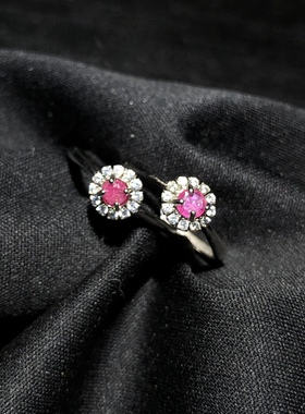 20A477 天然红宝石戒指活口约7mms925银太阳花款指环戒圈首饰礼物