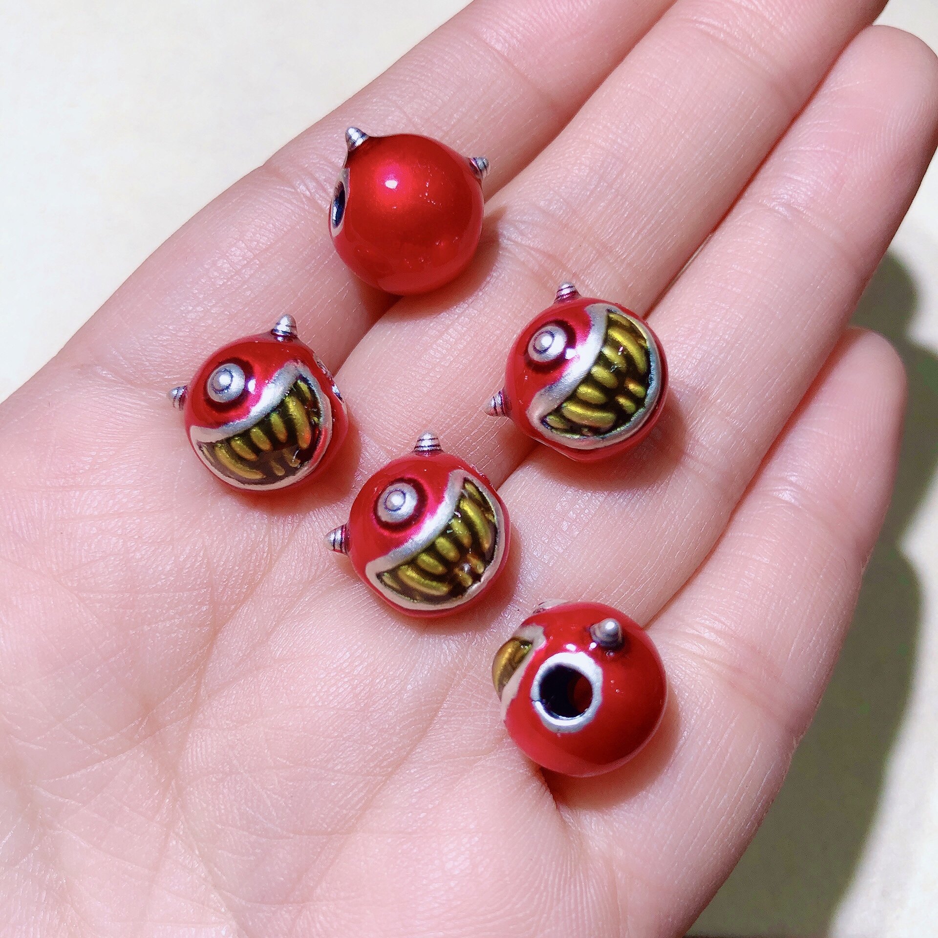 q236泓石斋足银999烤蓝小神兽配件红色配饰纯银配件吊坠diy毛衣链