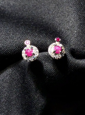 1A596 天然红宝石耳朵圆款5mm彩色宝石耳饰礼物女耳坠 有瑕