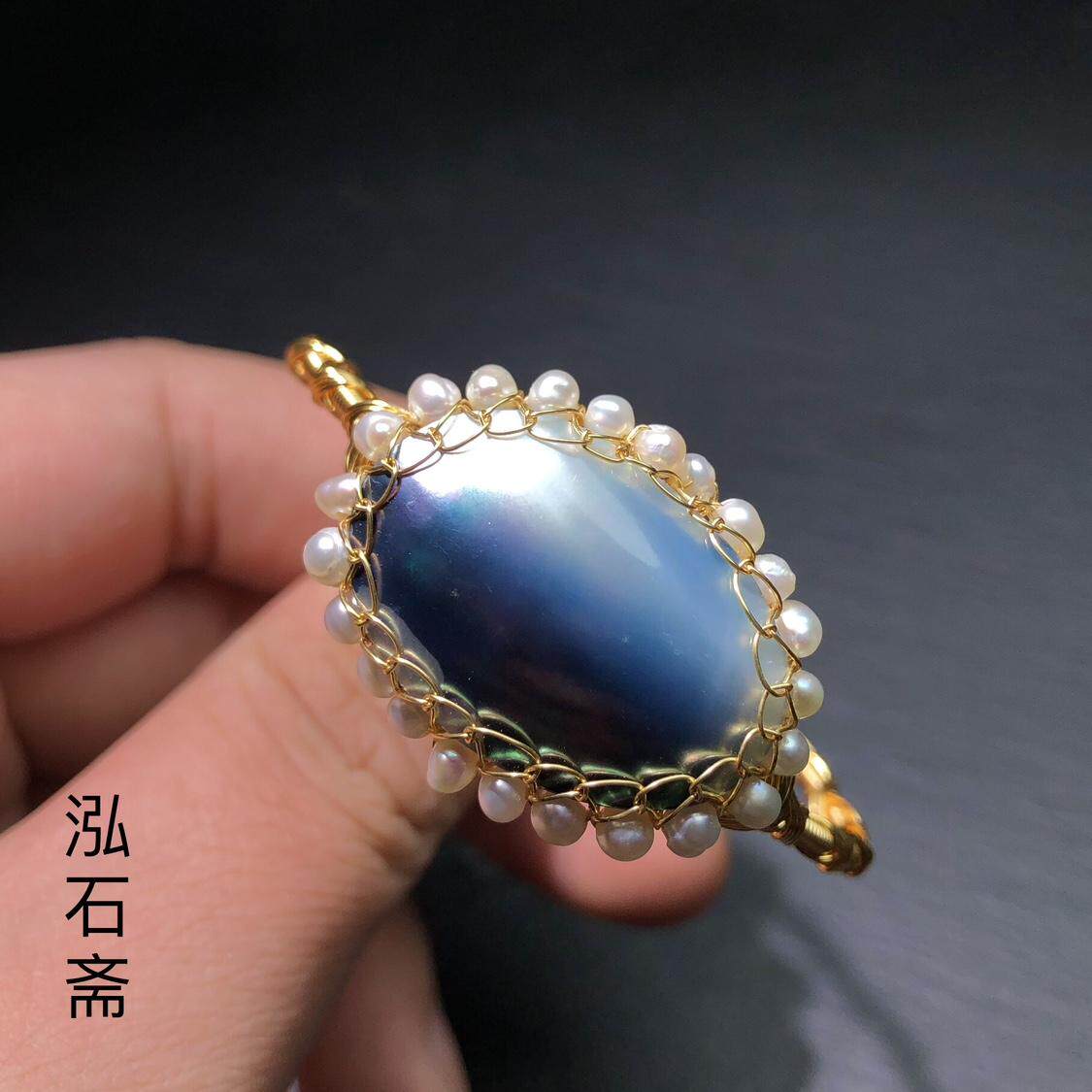 ZZ0718 天然海水马贝珍珠手镯14k注金25/38mm缠丝款贝壳手链