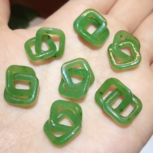 天然和田玉碧玉环环相扣吊坠配件挂件手链diy猕猴桃子母相连