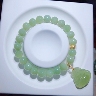 V973 天然和田玉黄口手链8mm佛公款若羌鸡油黄首饰礼物黄玉手串