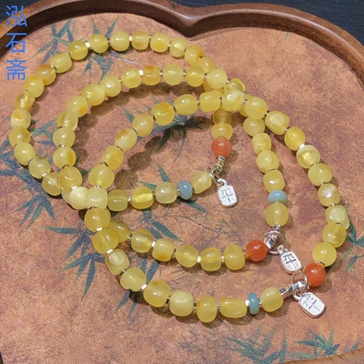 HH0732 天然蜜蜡碎银子手链5-6mm琥珀不规则单圈原创翡翠南红
