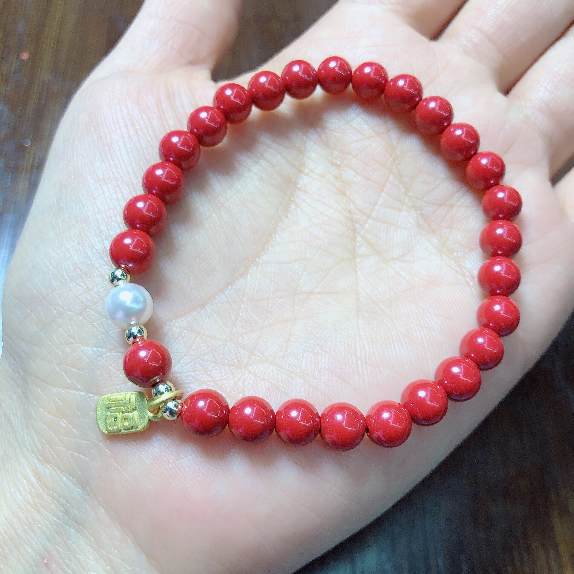 泓石斋 朱砂手链红砂单圈原矿砂原创单圈设计本命年红色手串6mm