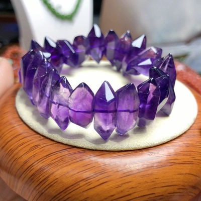 天然乌拉圭紫水晶随行单圈手链双尖原石水晶手牌首饰方糖