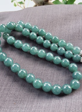 F980 天然A货翡翠项链锁骨链约10mm冰蓝水颈饰情侣妈妈链长串糯冰