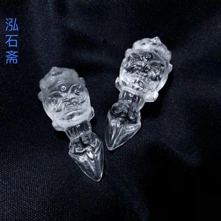 13mm编绳 挂件精雕33 P370 天然白水晶金刚杵吊坠降魔杵法器藏式