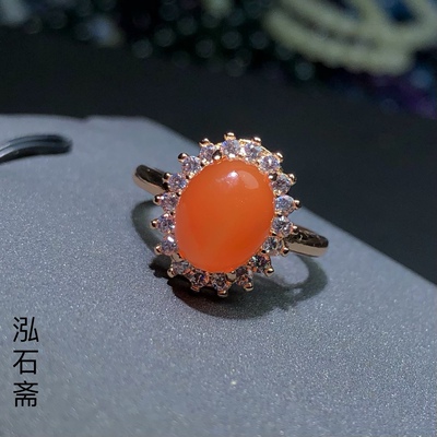 ZZ0857 天然南红玛瑙戒指戴妃款指环14/13mm戒圈活口情侣首饰礼物