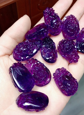 R861 天然紫水晶九尾狐吊坠乌拉圭凤九26-30mm浓紫色水晶挂件编绳