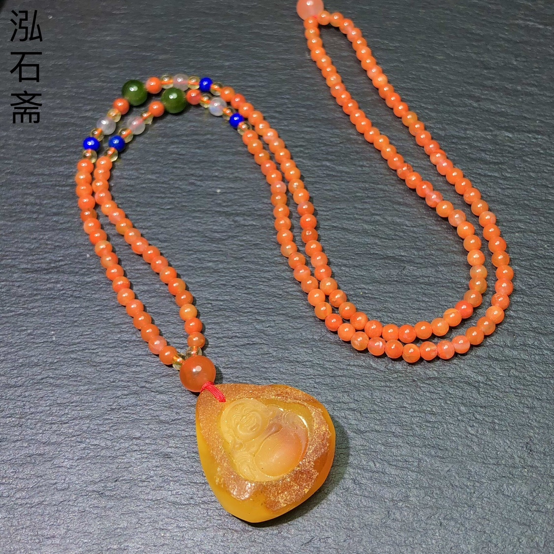 XX0264 天然南红玛瑙原创蜜蜡原石佛公锁骨链项链约4mm