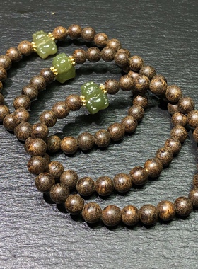 XX0787 加里曼丹沉香木手链串原创青黄口小龙人6mm单圈