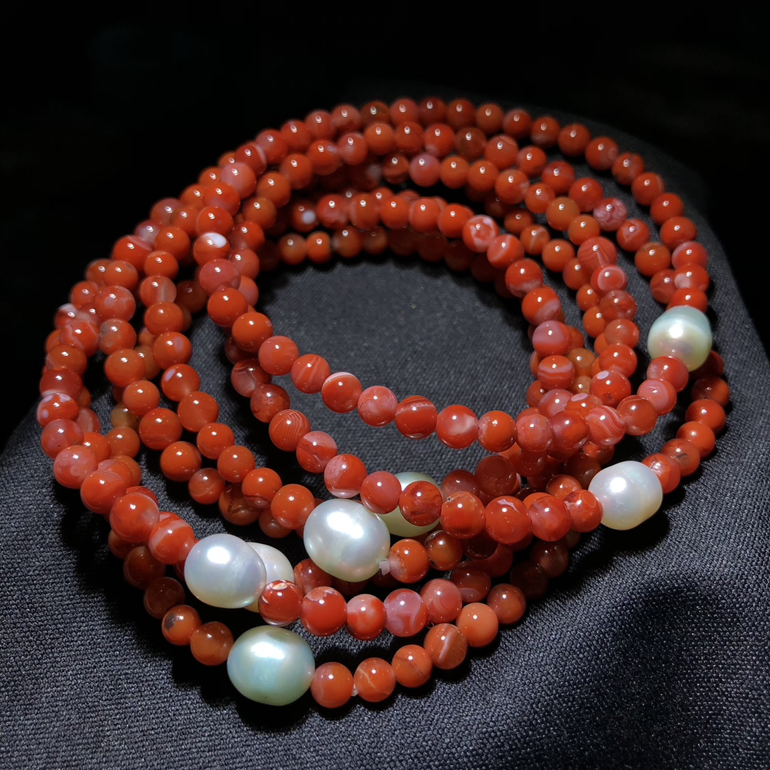 1A505天然南红玛瑙手链串柿子红4-5mm单圈原创巴洛克珍珠首饰礼物