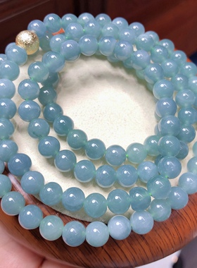 P470 天然A货翡翠蓝水圆珠项链多圈手链锁骨链毛衣链6/7mm