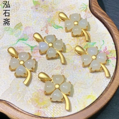 YY0519 天然和田玉四叶草吊坠s925银老料25/14mm男女礼物