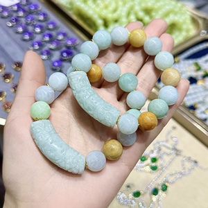 工厂价 天然A货翡翠多宝手链DIY翡翠弯管饰品挂坠百搭流行款13mm