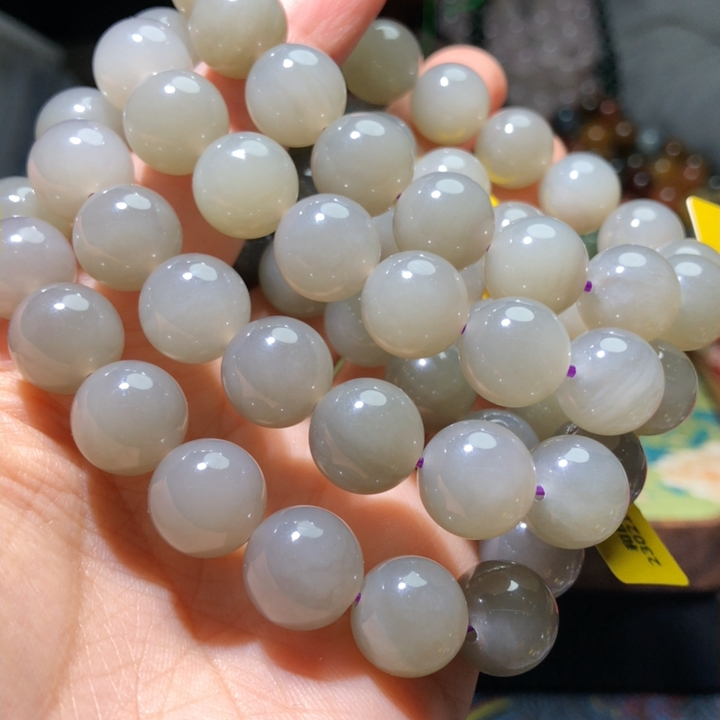 XX0610 天然和田玉烟紫手链串12mm猫眼帝王紫冰美人乾坤玉青海料