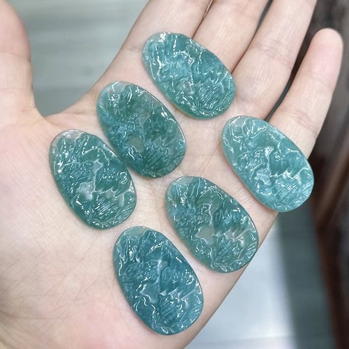 Y672 天然a货翡翠山水牌吊坠蓝水V挂件配件锁骨链 风水支持复检