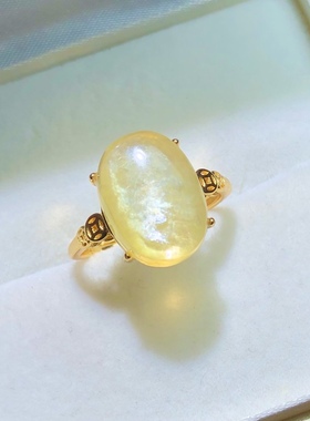 YY0392 天然金锂云母戒指s925银钱币款14/10mm爆闪云母片