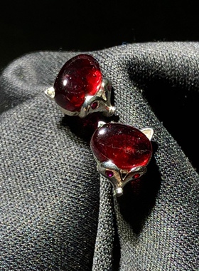 1A586 天然石榴石狐狸款耳坠7/8mm玫紫色女人石耳饰钉礼物女 有瑕