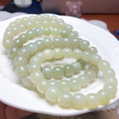 T354 新疆料天然和田玉且末蓝老型单圈9-10mm手串桂花