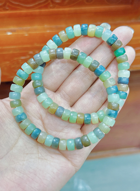 天然和田玉多宝手链直角切极限弧老型手串唐三彩楼兰老料敦煌色