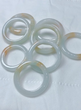 R178 缅甸天然A货翡翠指环飘花黄翡红翡戒圈戒指情侣素圈首饰