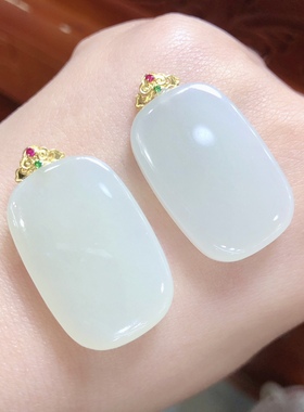 P406 天然和田玉无事牌吊坠18k真金平安牌挂件锁骨链女29/19mm